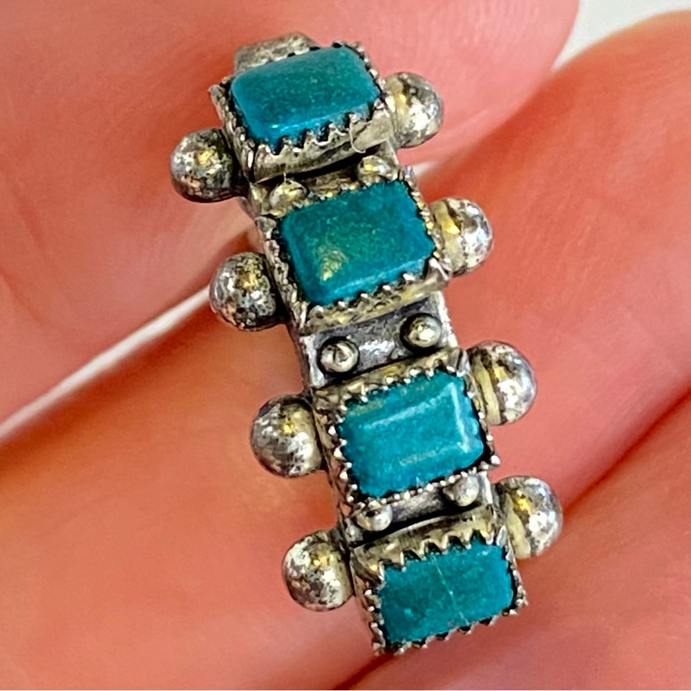 Vintage Sterling Silver Turquoise Screw Back Earrings Hoop Southwestern Native - Picture 2 of 13